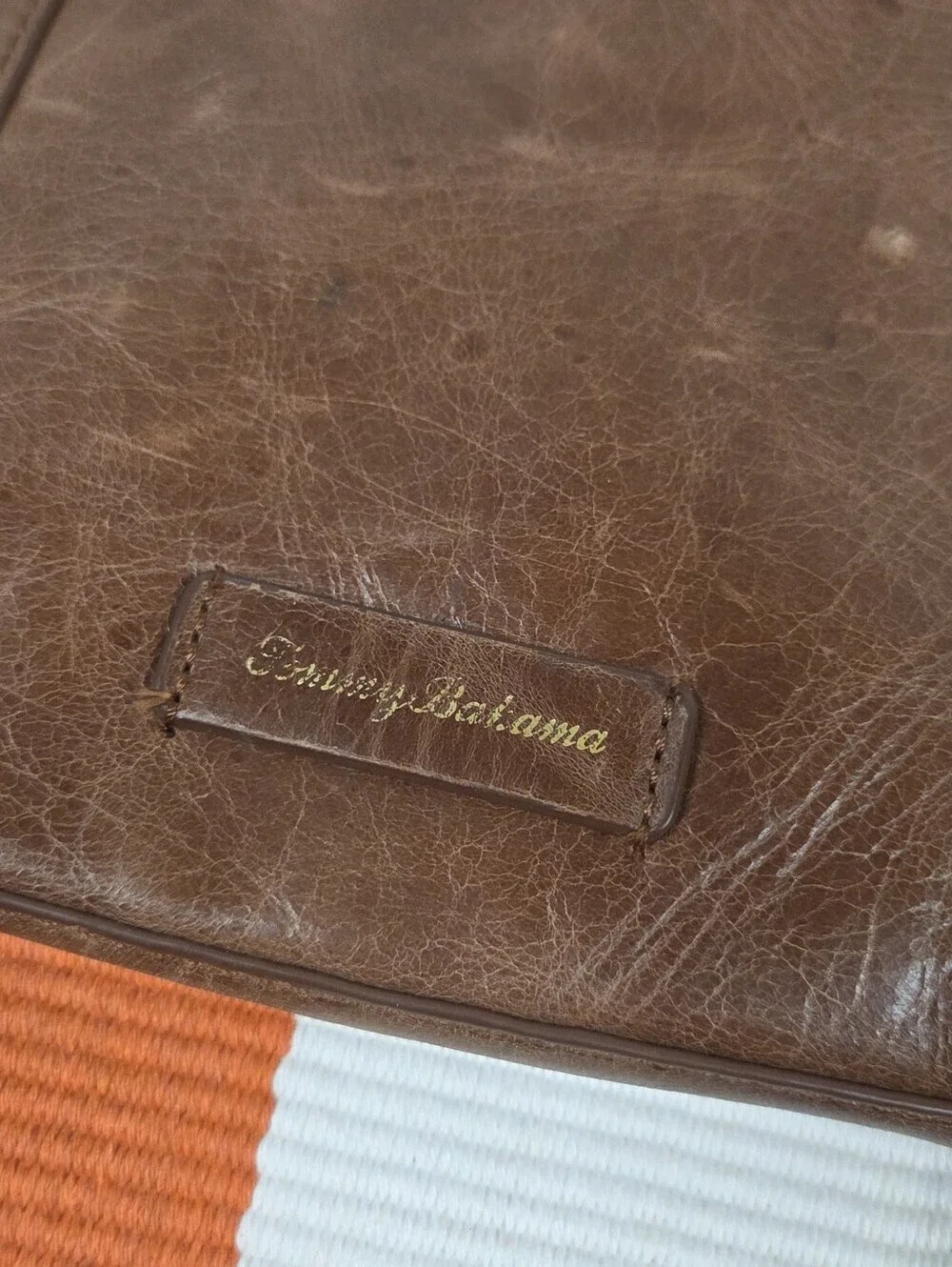 Tommy Bahama Brown Leather Crossbody Bag with Stud Accents